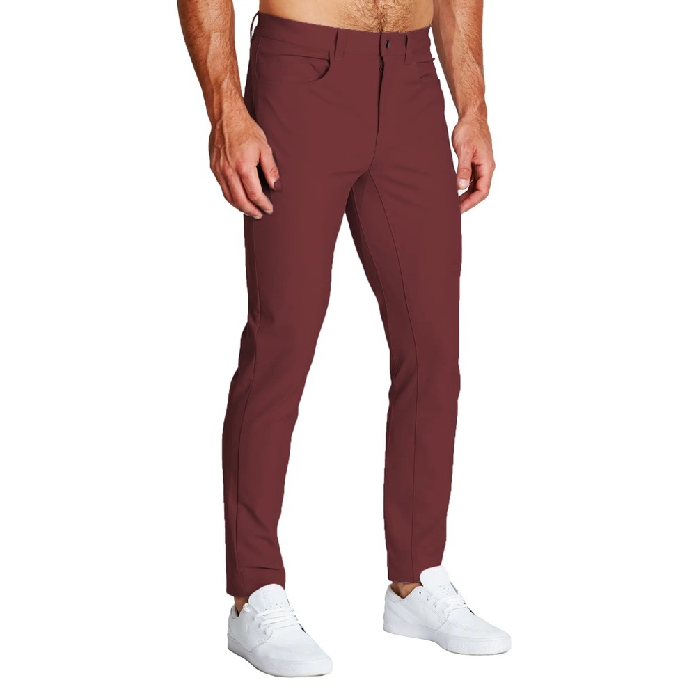 NWT State & Liberty Athletic Fit Stretch Tech Chino Maroon Pants Size 34